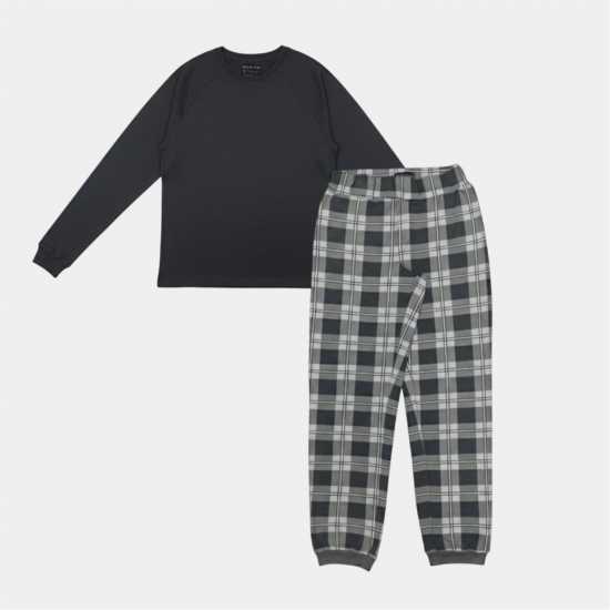 Howick Men's  Cotton Crew Neck Long Sleeve Pyjama Sets Въгленова каре 