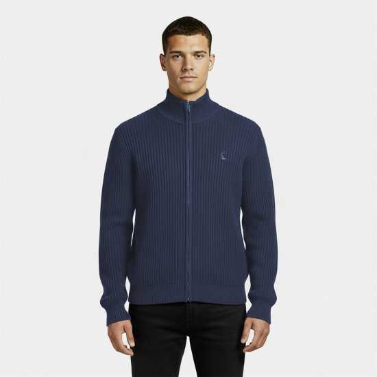 Jack Wills Rib Zip Funnel Cardigan Sweaters Men Морска синьо Jack Wills Rib Zip Funnel Cardigan Sweaters Men Морска синьо