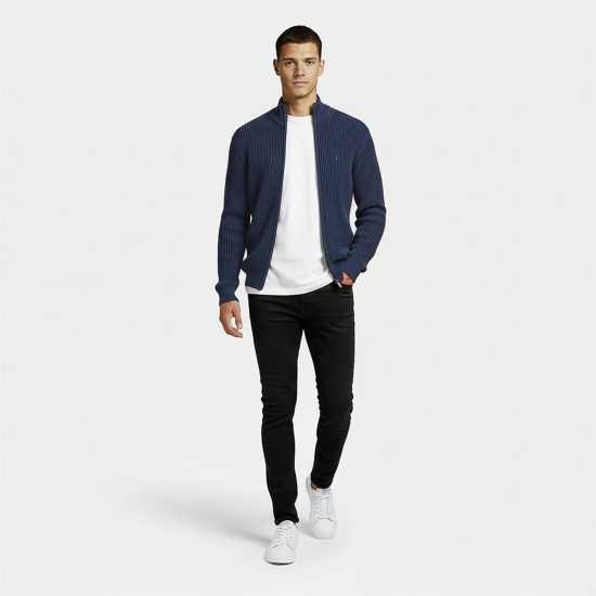 Jack Wills Rib Zip Funnel Cardigan Sweaters Men Морска синьо Jack Wills Rib Zip Funnel Cardigan Sweaters Men Морска синьо