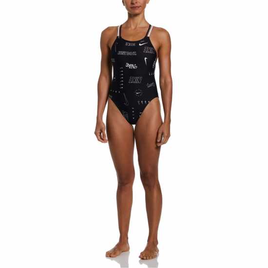 Nike Hydrastrong Solid Spiderback 1-Piece Swimsuit Black Дамски бански
