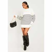 Missy Empire High Neck Oversized Long Sleeve Jumper Бяло/Черно Дамски пуловери и жилетки