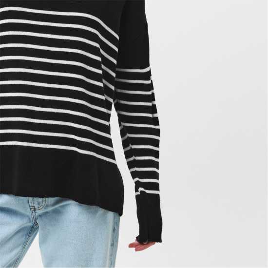 Missy Empire High Neck Oversized Long Sleeve Jumper Черно/Бяло 