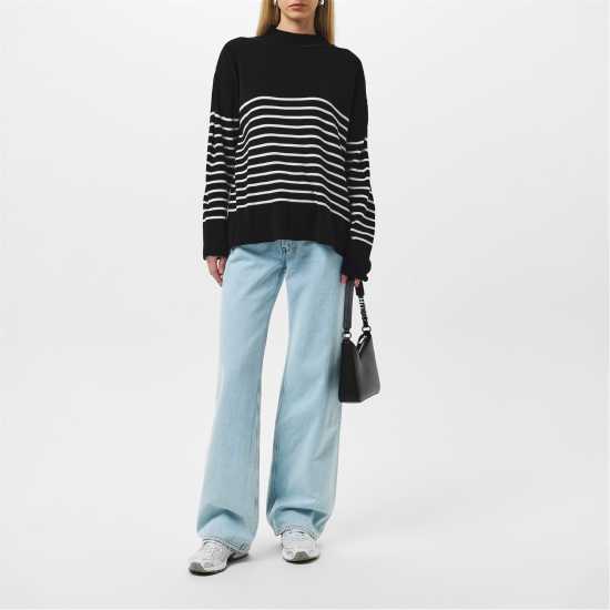 Missy Empire High Neck Oversized Long Sleeve Jumper Черно/Бяло 