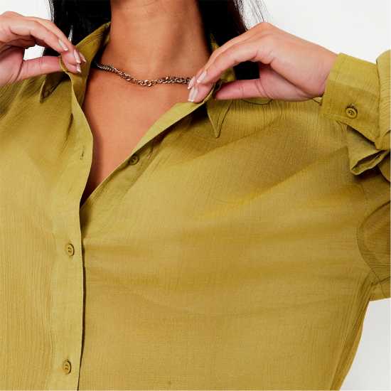 Рокля-Риза I Saw It First Textured Linen Beach Shirt Dress Olive Дамски поли и рокли