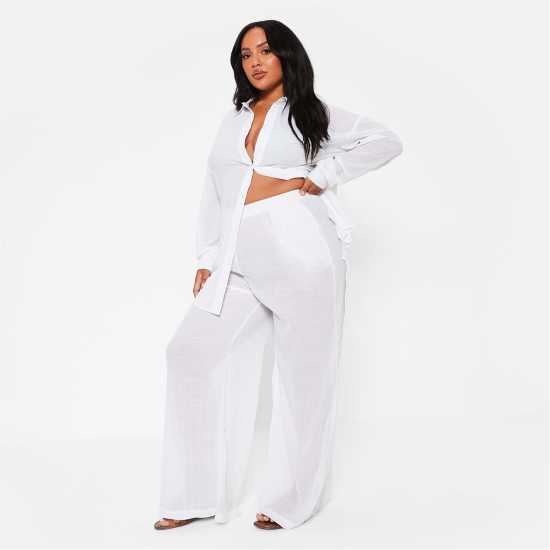 I Saw It First Textured Linen Wide Leg Beach Trousers Co-Ord  Дамско облекло плюс размер