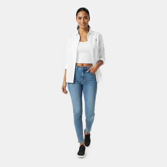 Jack Wills Women's Classic Twill Long Sleeve Plain Shirt Ярко бяло Jack Wills Women's Classic Twill Long Sleeve Plain Shirt Ярко бяло