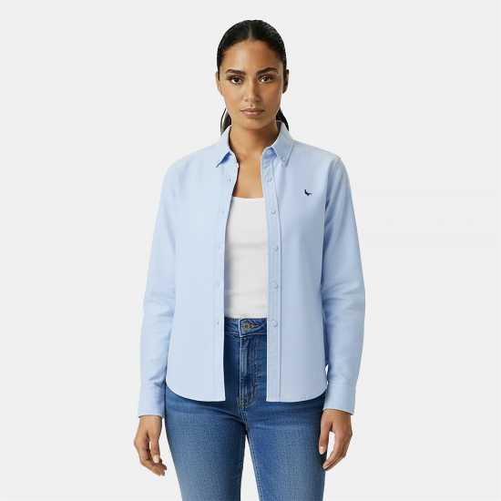 Jack Wills Women's Classic Twill Long Sleeve Plain Shirt Брунера Синьо Jack Wills Women's Classic Twill Long Sleeve Plain Shirt Брунера Синьо