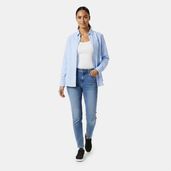 Jack Wills Women's Classic Twill Long Sleeve Plain Shirt Брунера Синьо Jack Wills Women's Classic Twill Long Sleeve Plain Shirt Брунера Синьо