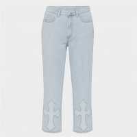 Cross Embroidered Wide Leg Jean  