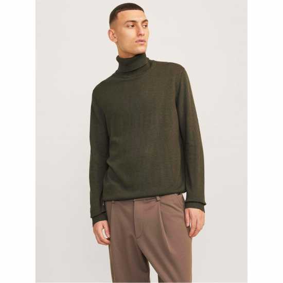 Блуза С Висок Врат Knitted Roll Neck Jumper Olive Night 
