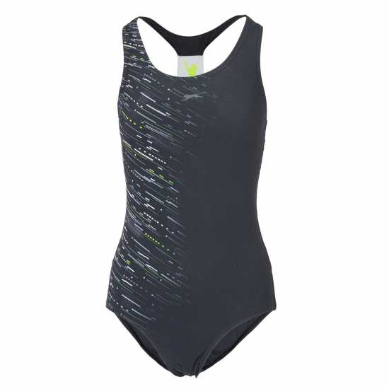 Slazenger Дамски Бански Костюм Sport Back Swimsuit Ladies Black/Green Дамски бански