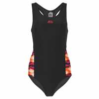 Slazenger Splice Racerback Swimsuit Womens Черно/Оранжево Дамски бански