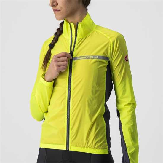 Castelli Колоездачно Яке Squadra Stretch Long Sleeve Reflective Performance Cycling Jacket Yellow/Grey 