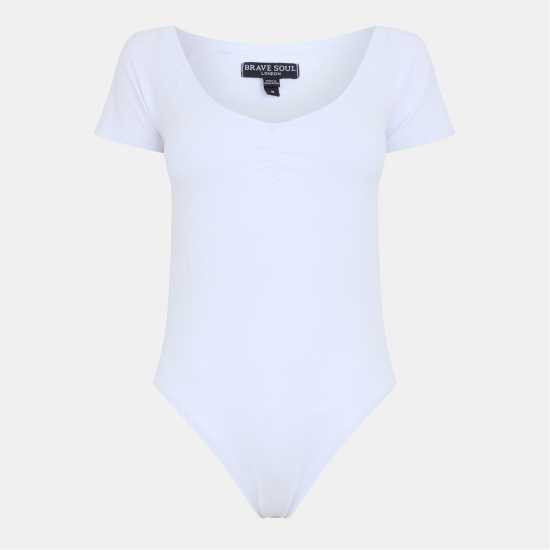 Brave Soul Womens T-Shirt Bodysuit With Gathered Chest Detail Бяло 