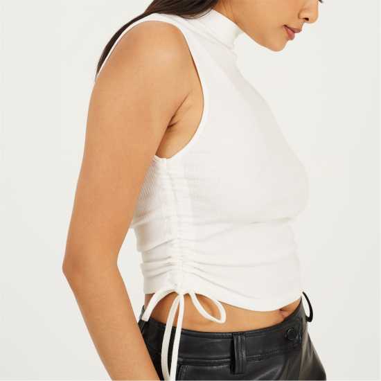 Brave Soul Womens Sleeveless High Neck Top With Drawstring Side Detail.  
