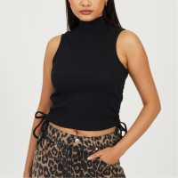 Brave Soul Womens Sleeveless High Neck Top With Drawstring Side Detail. Черно 
