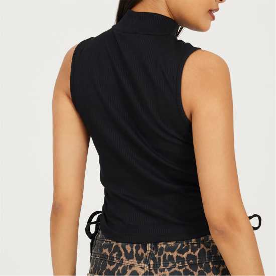 Brave Soul Womens Sleeveless High Neck Top With Drawstring Side Detail. Черно 