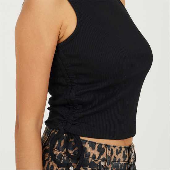 Brave Soul Womens Sleeveless High Neck Top With Drawstring Side Detail. Черно 