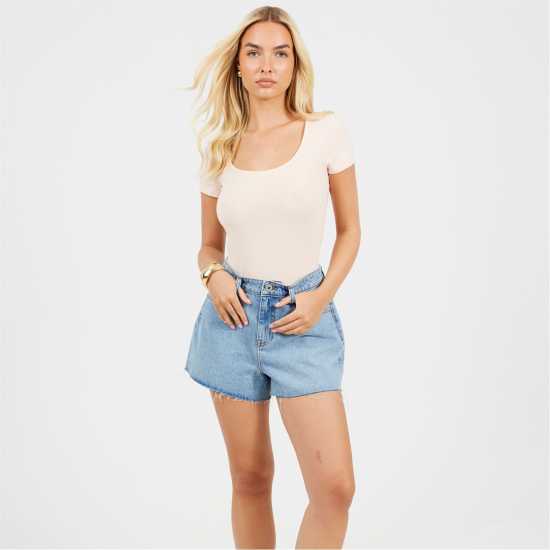 Brave Soul Square Neck T-Shirt Bodysuit Розово-прасковен Brave Soul Square Neck T-Shirt Bodysuit Розово-прасковен