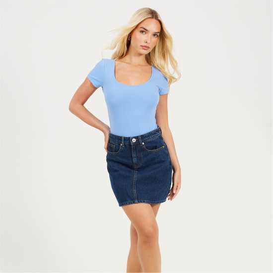 Brave Soul Square Neck T-shirt Bodysuit Ванилово синьо Brave Soul Square Neck T-Shirt Bodysuit Ванилово синьо