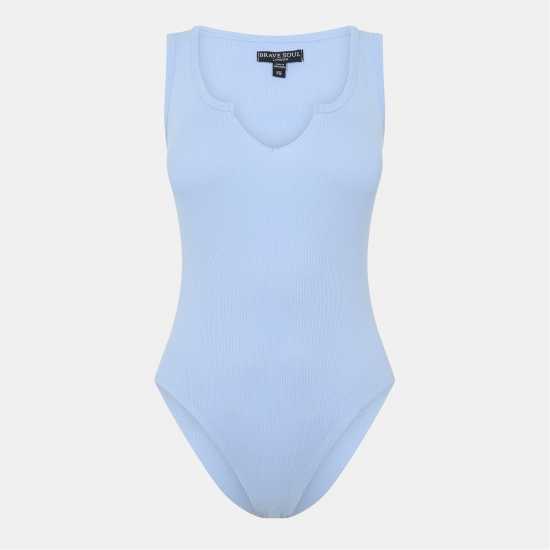 Brave Soul Vest Style Notch Neck Bodysuit Небесно синьо 