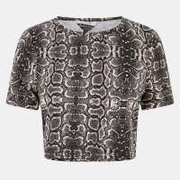 Brave Soul Snake Print Crop T-Shirt  
