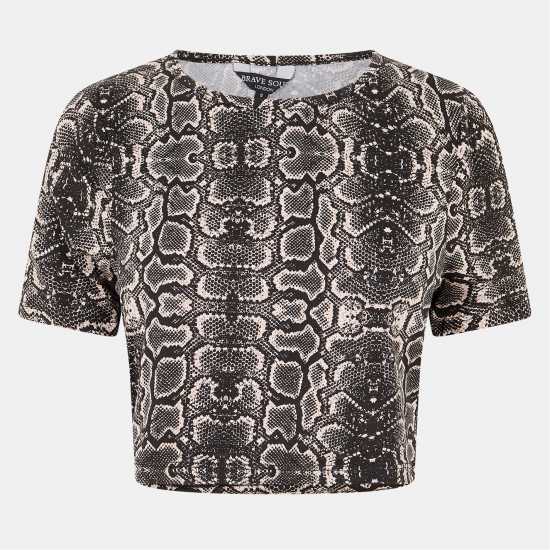 Brave Soul Snake Print Crop T-Shirt  