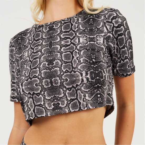 Brave Soul Snake Print Crop T-Shirt  