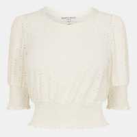 Brave Soul Broderie Top With Shirred Sleeves Бяло 