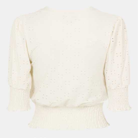 Brave Soul Broderie Top With Shirred Sleeves Бяло 