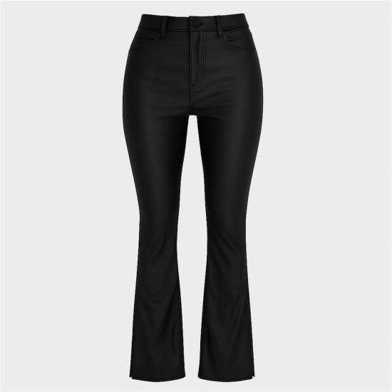 Coated Denim Side Split Flare Trousers  