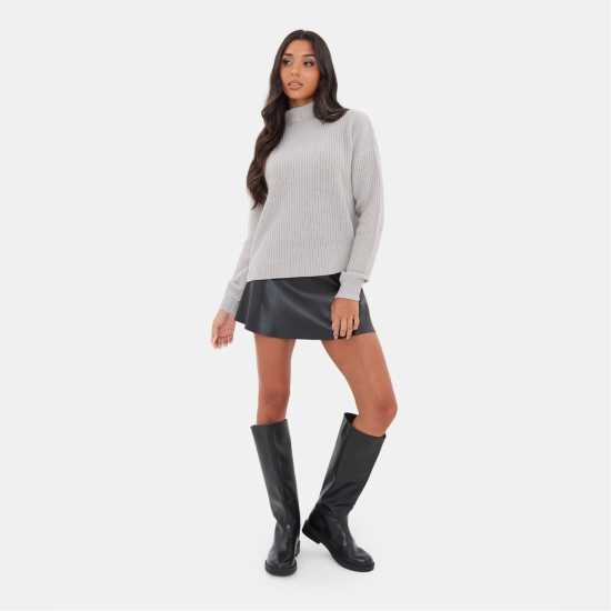 Плетен Пуловер I Saw It First High Neck Knit Jumper Сиво 