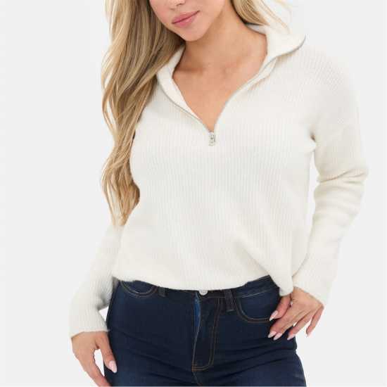 I Saw It First Zip Neck Jumper Cream I Saw It First Zip Neck Jumper Cream