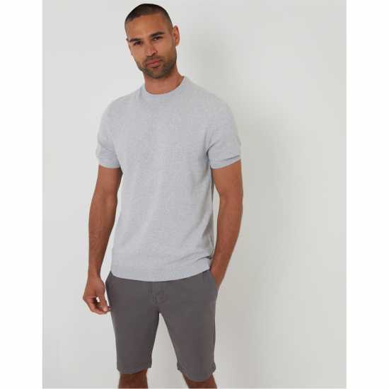 Threadbare Davenfield Knitted T-Shirt Светло сив марл 