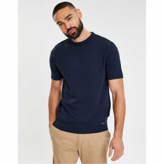 Threadbare Davenfield Knitted T-Shirt Морска синьо Threadbare Davenfield Knitted T-Shirt Морска синьо