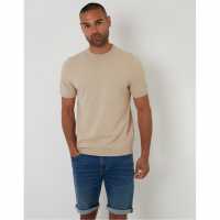 Threadbare Davenfield Knitted T-Shirt Бежово 