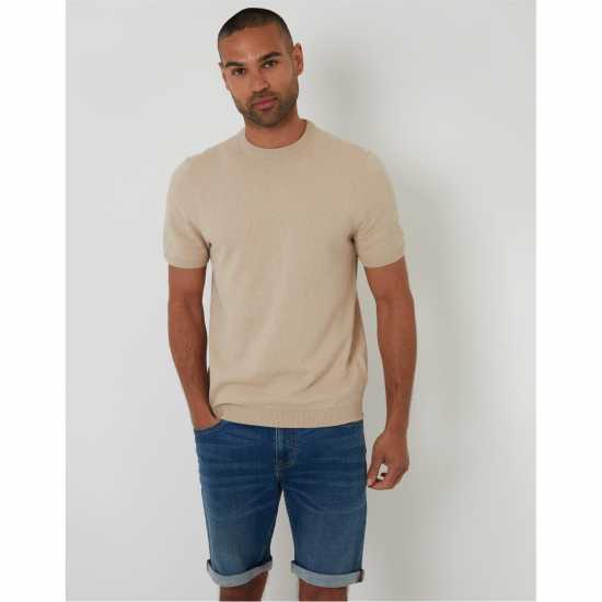 Threadbare Men's Davenfield Knitted T-Shirt Бежово Threadbare Men's Davenfield Knitted T-Shirt Бежово