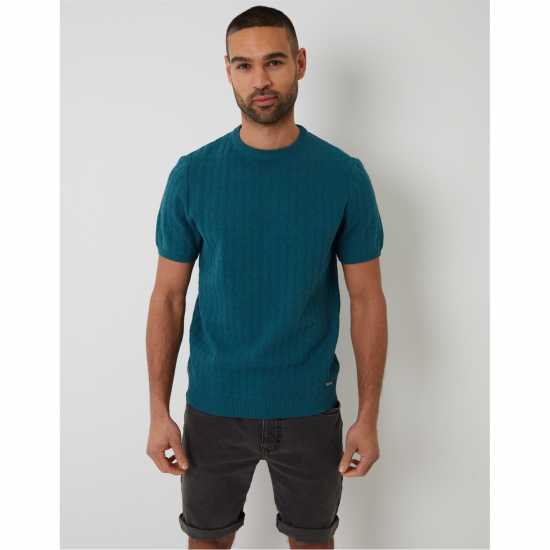 Threadbare Men's Knitted T-Shirt Синьо зелено Threadbare Men's Knitted T-Shirt Синьо зелено