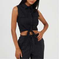 Brave Soul Womens Sleeveless Collared Top With Tie Detail  
