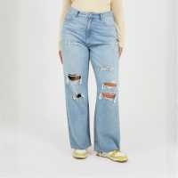 Brave Soul Womens Plus Size Wide Leg High Waist Distressed Jeans  