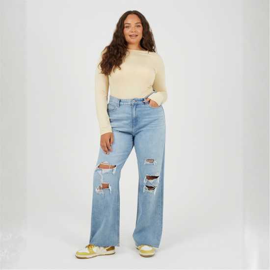 Brave Soul Womens Plus Size Wide Leg High Waist Distressed Jeans Brave Soul Womens Plus Size Wide Leg High Waist Distressed Jeans