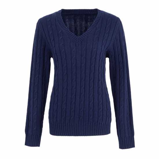 Soulcal Плетен Пуловер V Neck Knit Jumper Womens Морска синьо Дамски пуловери и жилетки