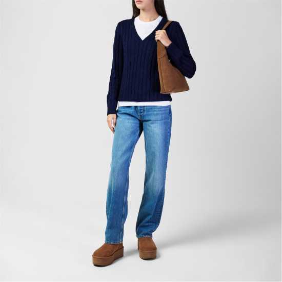 Soulcal Плетен Пуловер V Neck Knit Jumper Womens Морска синьо Дамски пуловери и жилетки
