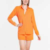Textured Shirt And Short Set Orange Дамски къси панталони