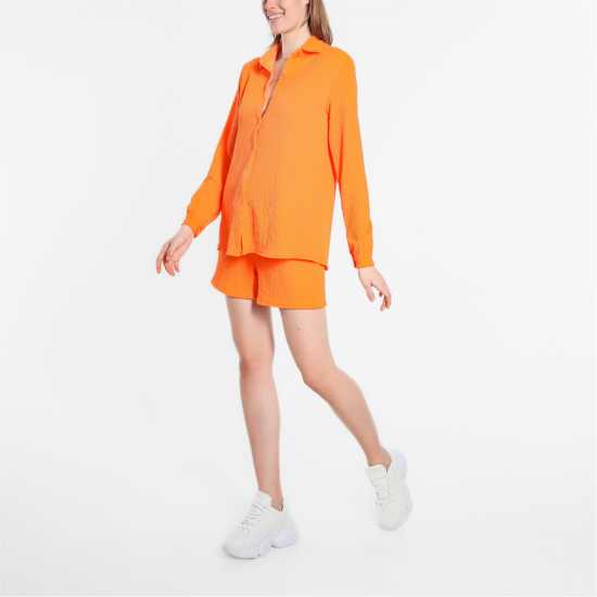 Textured Shirt And Short Set Orange Дамски къси панталони