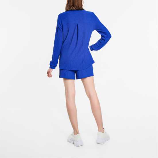 Textured Shirt And Short Set Cobalt Blue Дамски къси панталони