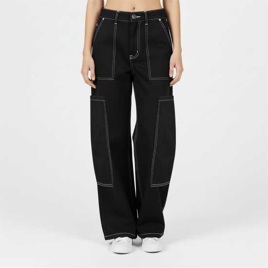 Brave Soul Womens Cargo Jeans With Contrast Stitching  