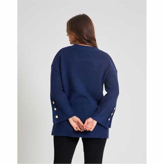 Блуза С Обло Деколте Women's Button Sleeve Crew Neck Jumper Блуза С Обло Деколте Women's Button Sleeve Crew Neck Jumper