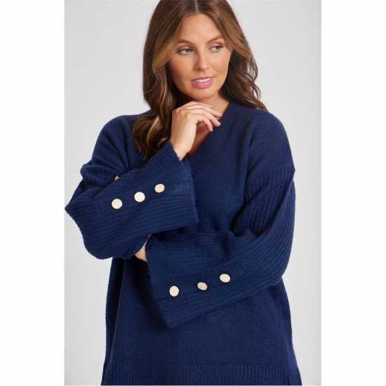 Блуза С Обло Деколте Women's Button Sleeve Crew Neck Jumper Блуза С Обло Деколте Women's Button Sleeve Crew Neck Jumper