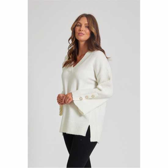 Блуза С Обло Деколте Button Sleeve Crew Neck Jumper Блуза С Обло Деколте Button Sleeve Crew Neck Jumper